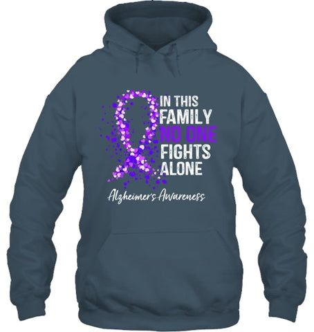 Image of In This Family No One Fights Alone Shirt Alzheimer s Ribbon T Shirt