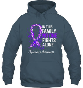 In This Family No One Fights Alone Shirt Alzheimer s Ribbon T Shirt