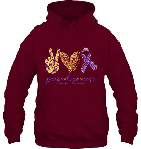 Image of Peace Love Cure Alzheimer s Awareness T Shirt