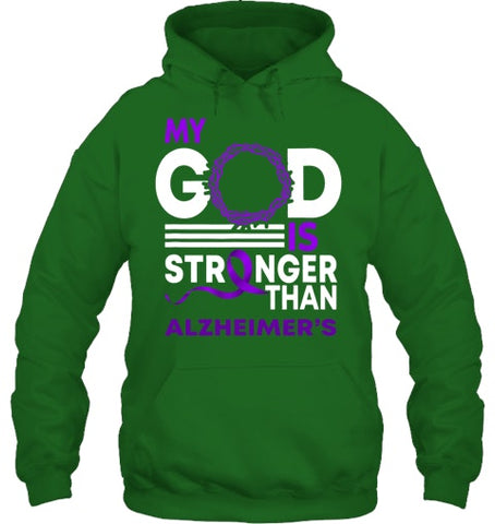 Image of My God Is Stronger Than Alzheimer s Awareness Ribbon T Shirt