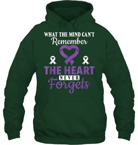 Image of The Heart Never Forgets Alzheimer's Awareness Purple Ribbon