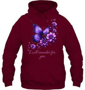 Butterfly I Will Remember For You Alzheimer s Awareness T Shirt