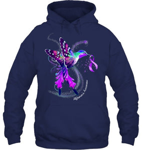 Hummingbird Holding Purple Ribbon Alzheimer s Awareness T Shirt