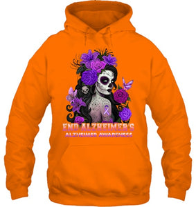 End AlzheImer's Skull Girl Flowers   Alzheimer's Awareness