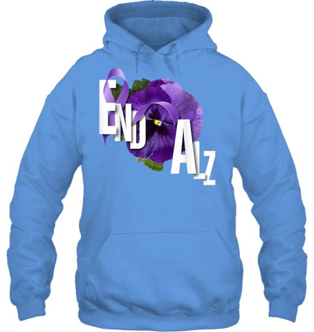 Image of End Alz Purple Floral Pansy Dementia Alzheimer s Awareness T Shirt