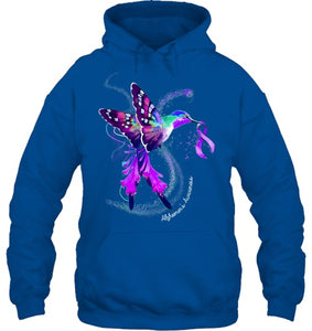 Hummingbird Holding Purple Ribbon Alzheimer s Awareness T Shirt