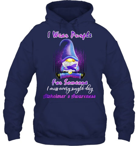 Image of Alzheimer s Awareness Products I Wear Purple Ribbon Gnome T Shirt