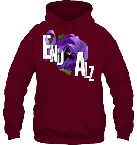 Image of End Alz Purple Floral Pansy Dementia Alzheimer s Awareness T Shirt