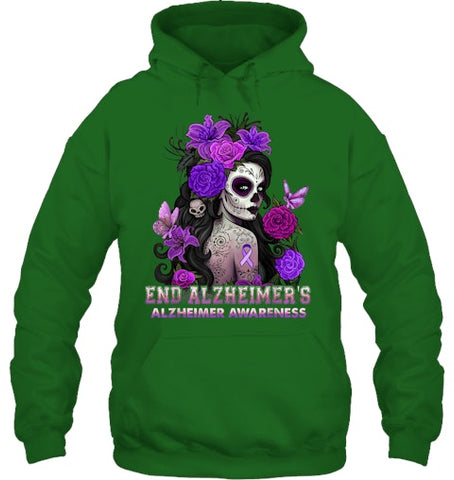 Image of End AlzheImer's Skull Girl Flowers   Alzheimer's Awareness