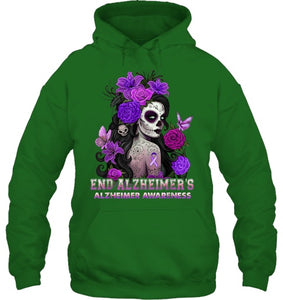 End AlzheImer's Skull Girl Flowers   Alzheimer's Awareness