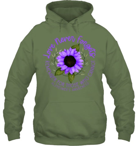 Image of Alzheimer Awareness Tee for Men and Women Purple sunflower T Shirt