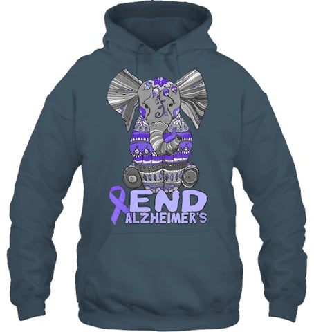 Image of Womens Alzheimer Awareness Shirts and gifts purple Elephant V Neck T Shirt