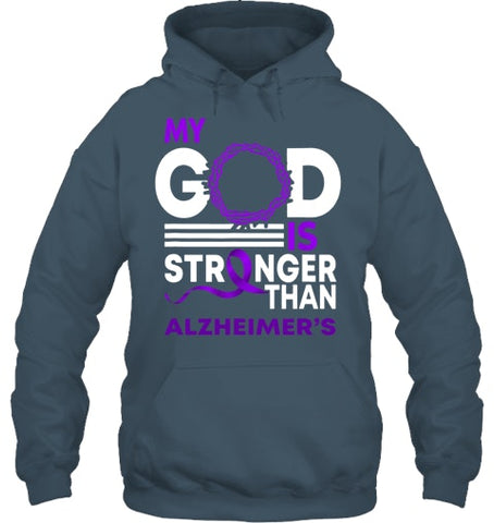 Image of My God Is Stronger Than Alzheimer s Awareness Ribbon T Shirt