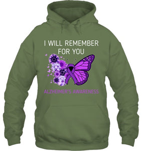 Alzheimer s Awareness I Will Remember you Butterfly Women T Shirt