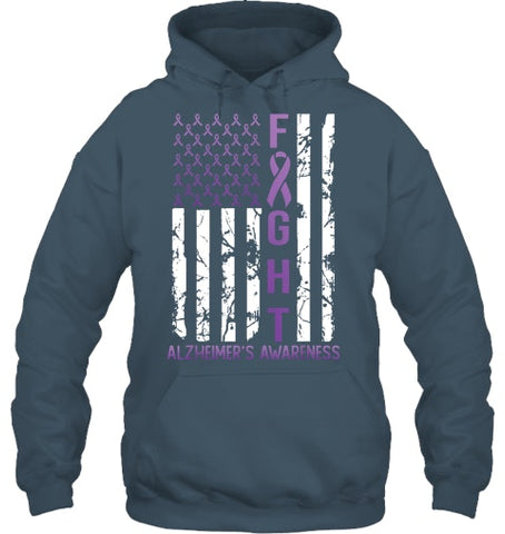 Image of Alzheimer s Awareness Month Day USA Flag Ribbon Purple T Shirt