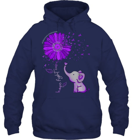 Image of Hope Fight Cure Elephant Alzheimer s Purple Ribbon T Shirt