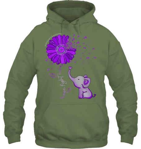 Image of Hope Fight Cure Elephant Alzheimer s Purple Ribbon T Shirt