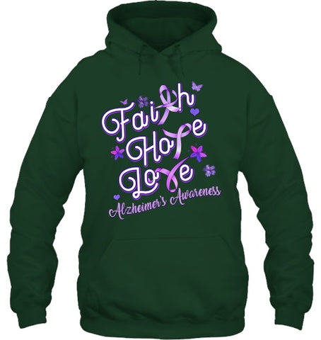 Image of Alzheimer s Awareness Purple Ribbon Products Faith Hope Love T Shirt