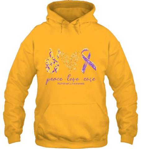 Image of Peace Love Cure Alzheimer s Awareness T Shirt