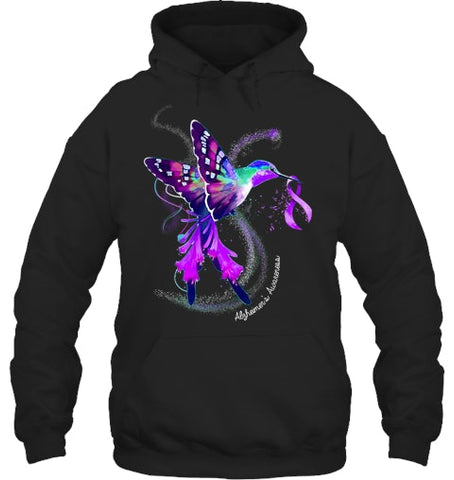 Image of Hummingbird Holding Purple Ribbon Alzheimer s Awareness T Shirt