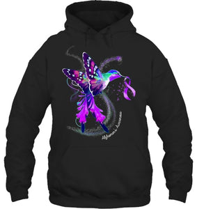 Hummingbird Holding Purple Ribbon Alzheimer s Awareness T Shirt