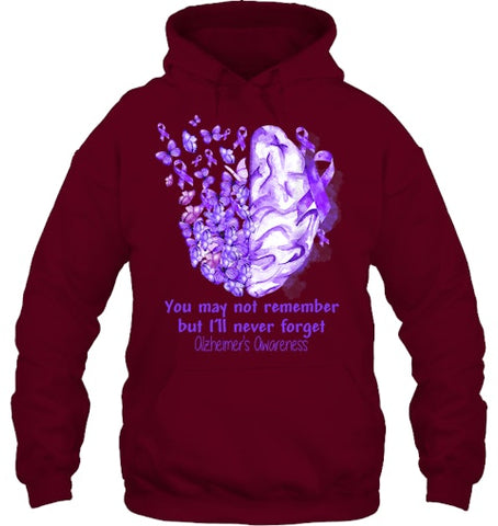 Image of Alzheimer s awareness, Dementia gift, Purple Butterfiles T Shirt