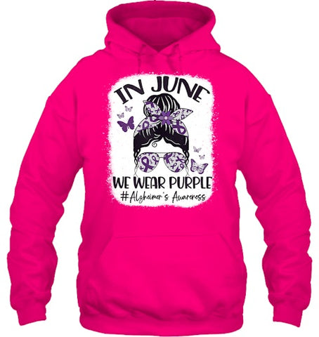 Image of In June We Wear Purple Alzheimer s Awareness Month Messy Bun Tank Top