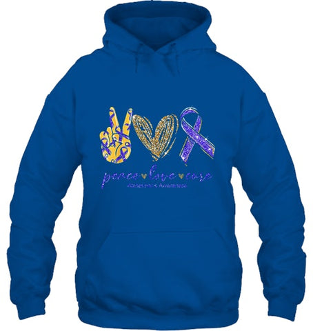 Image of Peace Love Cure Alzheimer s Awareness T Shirt