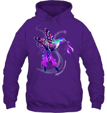 Image of Hummingbird Holding Purple Ribbon Alzheimer s Awareness T Shirt