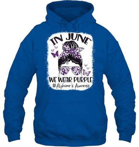 Image of In June We Wear Purple Alzheimer s Awareness Month Messy Bun Tank Top