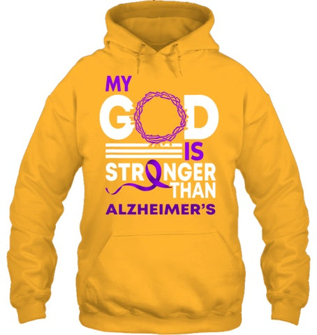 Image of My God Is Stronger Than Alzheimer s Awareness Ribbon T Shirt