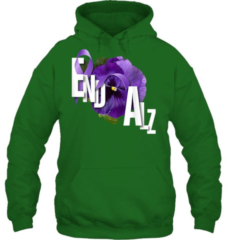 Image of End Alz Purple Floral Pansy Dementia Alzheimer s Awareness T Shirt