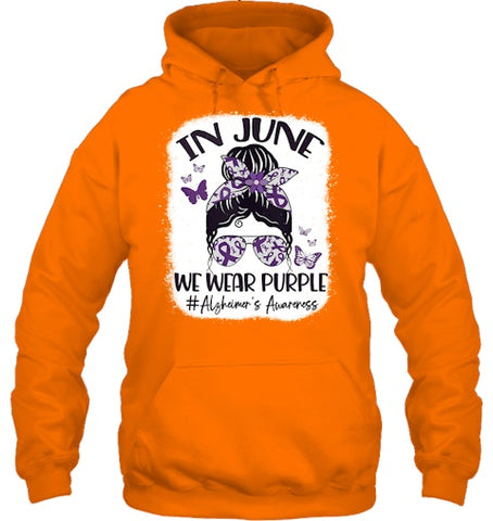 Image of In June We Wear Purple Alzheimer s Awareness Month Messy Bun Tank Top