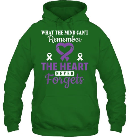 Image of The Heart Never Forgets Alzheimer's Awareness Purple Ribbon