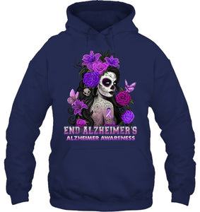 End AlzheImer's Skull Girl Flowers   Alzheimer's Awareness