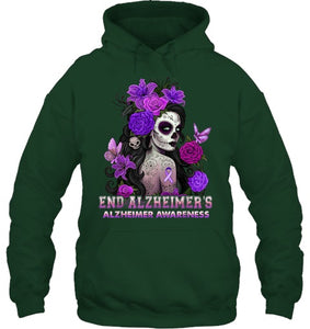 End AlzheImer's Skull Girl Flowers   Alzheimer's Awareness