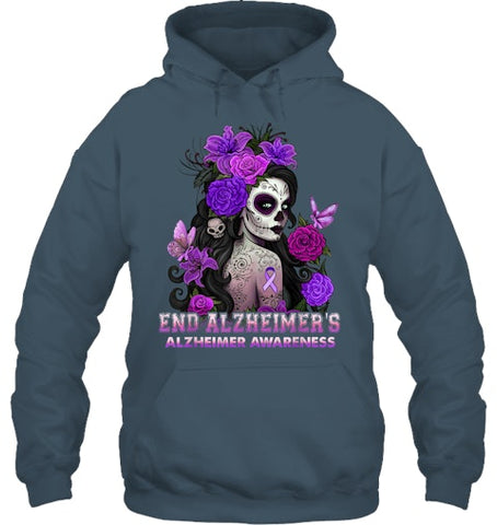 Image of End AlzheImer's Skull Girl Flowers   Alzheimer's Awareness