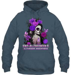 End AlzheImer's Skull Girl Flowers   Alzheimer's Awareness