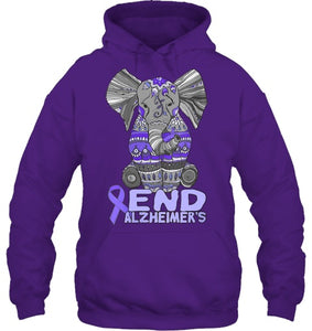 Womens Alzheimer Awareness Shirts and gifts purple Elephant V Neck T Shirt