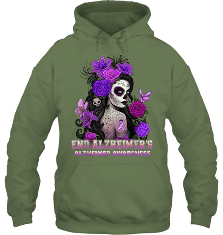 Image of End AlzheImer's Skull Girl Flowers   Alzheimer's Awareness