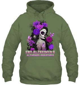 End AlzheImer's Skull Girl Flowers   Alzheimer's Awareness