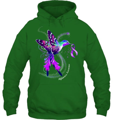 Image of Hummingbird Holding Purple Ribbon Alzheimer s Awareness T Shirt