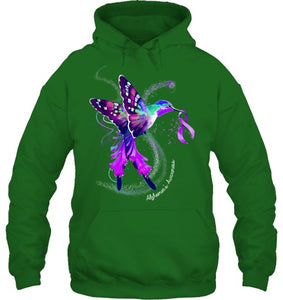 Hummingbird Holding Purple Ribbon Alzheimer s Awareness T Shirt