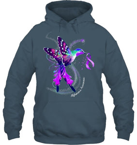 Hummingbird Holding Purple Ribbon Alzheimer s Awareness T Shirt