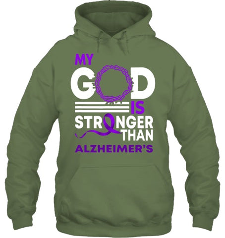 Image of My God Is Stronger Than Alzheimer s Awareness Ribbon T Shirt