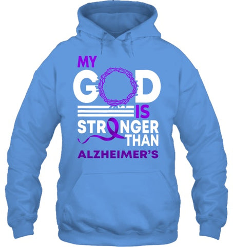 Image of My God Is Stronger Than Alzheimer s Awareness Ribbon T Shirt