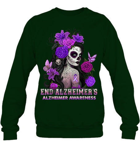 Image of End AlzheImer's Skull Girl Flowers   Alzheimer's Awareness