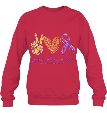 Image of Peace Love Cure Alzheimer s Awareness T Shirt