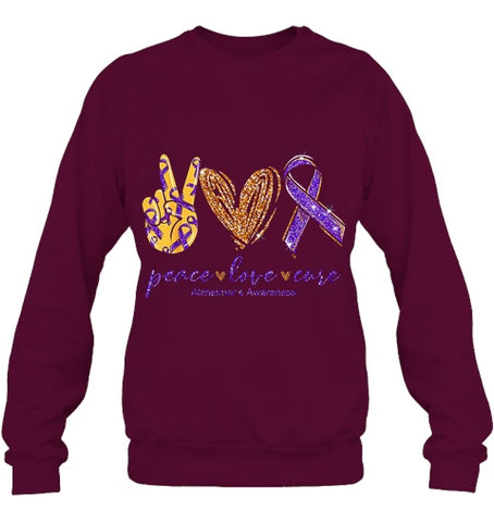 Image of Peace Love Cure Alzheimer s Awareness T Shirt