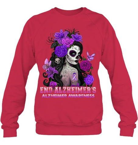 Image of End AlzheImer's Skull Girl Flowers   Alzheimer's Awareness